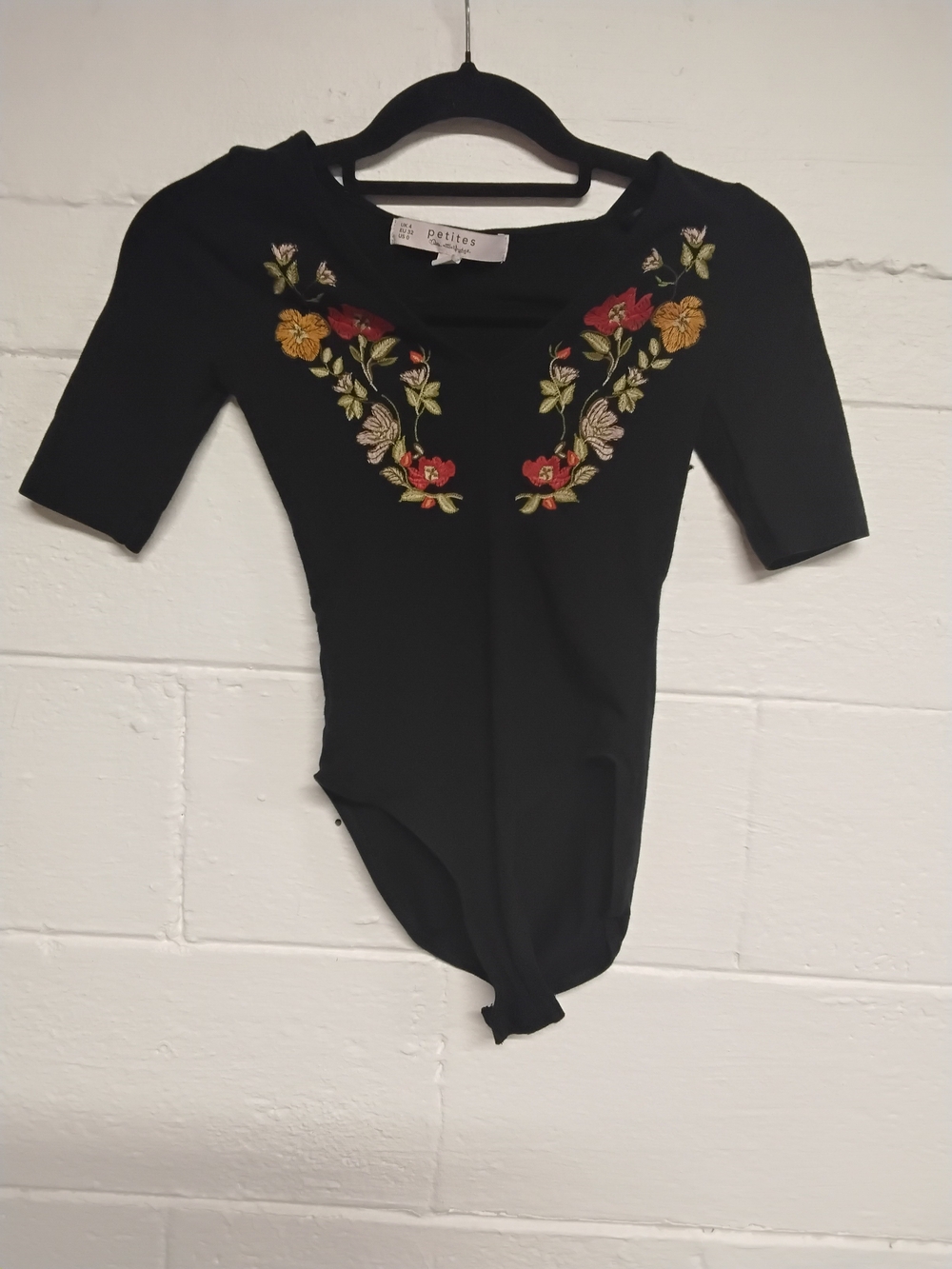 Black Floral Embroidered Bodysuit